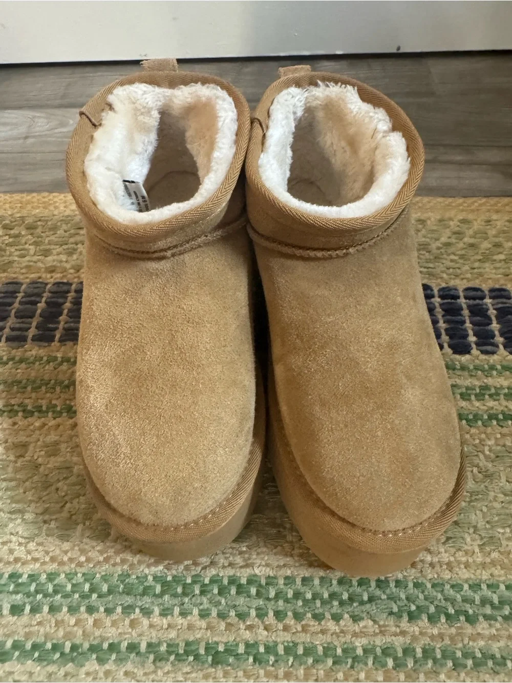 Women's Suede Platform Ankle Boots - Beige